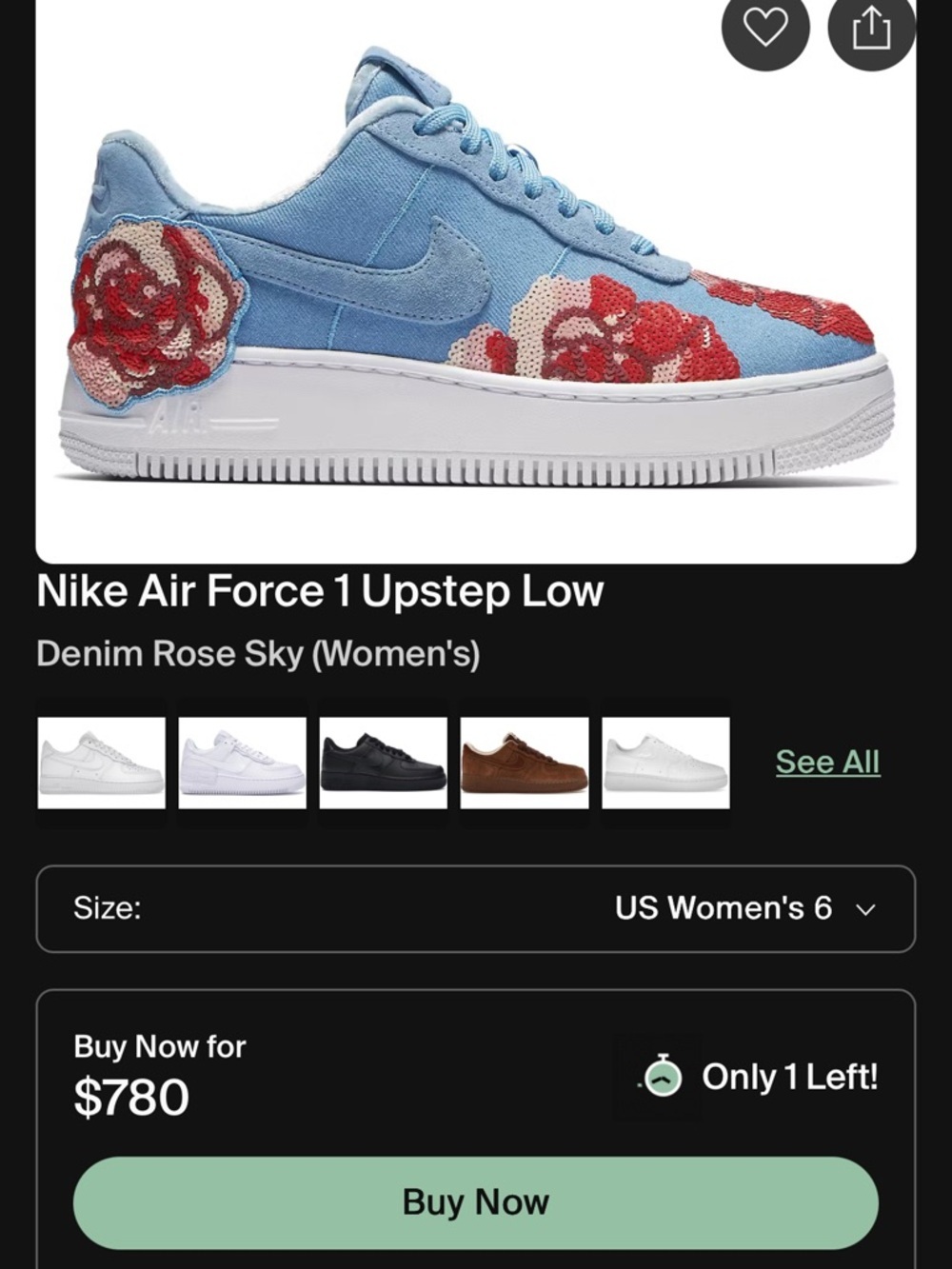 RARE- Nike Air Force 1 Upstep Low - Sky Blue with Red Floral - Picture 2 of 8